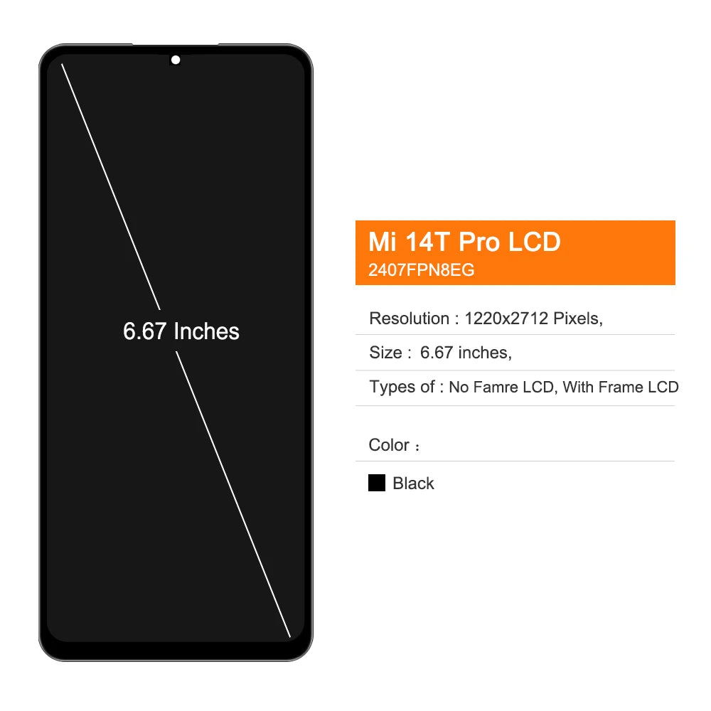 6.67"AMOLED For Xiaomi Mi 14T Pro LCD For Xiaomi Mi 14T Pro 2407FPN8EG LCD Display Touch Digitizer Assembly Repair Parts Xiaomi phone repair parts