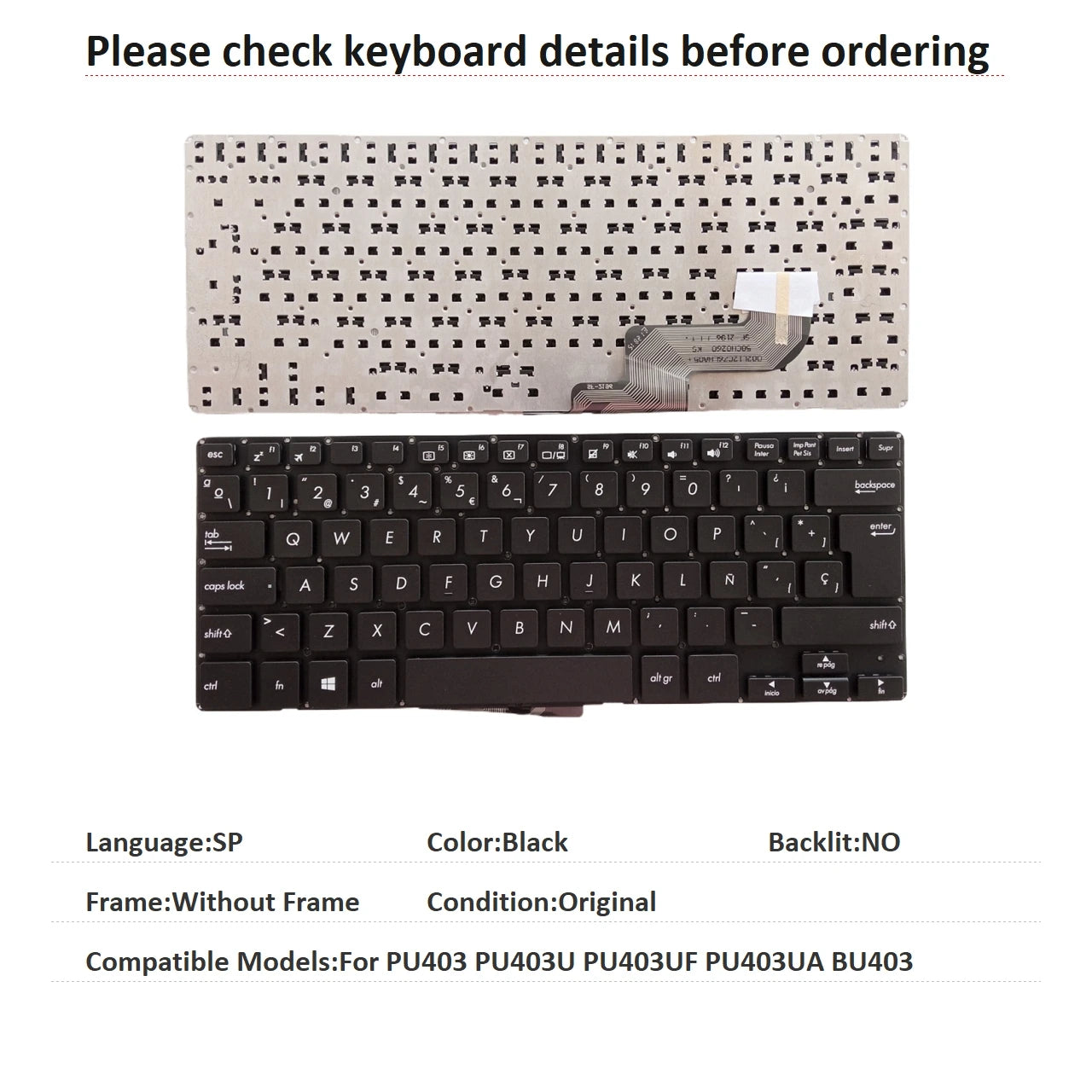 New Spanish Language  Keyboard For ASUS PU403 PU403U PU403UF PU403UA BU403 Notebook PC Replacement Keyboard ASUS laptop repair parts