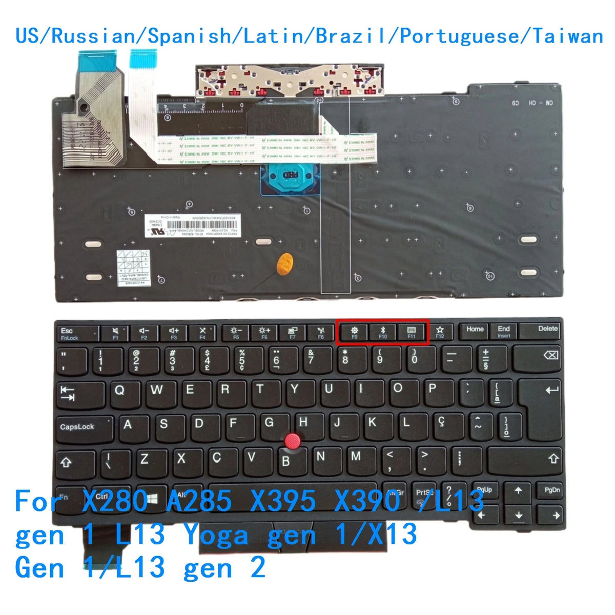 US RU SP LA BR PT TW Backlit Keyboard For Lenovo Thinkpad X280 A285 X395 X390 /L13 gen 1 L13 Yoga gen 1/X13 Gen 1/L13 gen 2 Lenovo laptop repair parts
