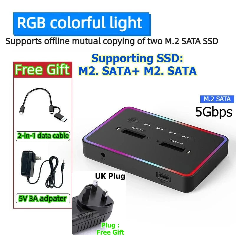 Dual Protocol m.2 ssd case Ssd Docking Station Type C USB 20Gbps offline clone  for PCIe NVME SATA 2 dual bay SSD enclosure Laptop Accessories