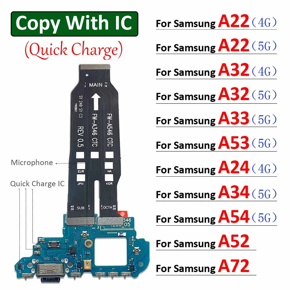 New USB Charging Port Dock Charger Connector Main Board Flex Cable For Samsung A22 A32 A52 A72 A33 A53 A24 A34 A54 4G 5G Samsung phone repair parts