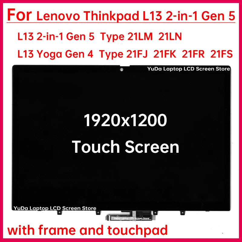 13.3 Inch Touch Screen For Lenovo Thinkpad L13 2-in-1 Gen 5 L13 Yoga Gen 4 LCD Display Digitizer+With Frame Assembly Replacement Lenovo laptop repair parts