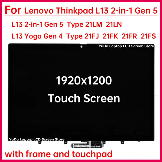 13.3 Inch Touch Screen For Lenovo Thinkpad L13 2-in-1 Gen 5 L13 Yoga Gen 4 LCD Display Digitizer+With Frame Assembly Replacement Lenovo laptop repair parts
