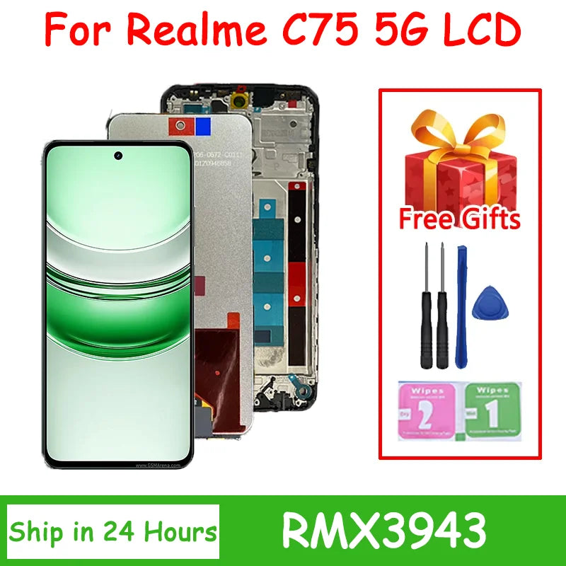 6.67“IPS 120Hz for Realme C75 5G RMX3943 Lcd Display Touch Screen Digitizer Assembly C75 Display with Frame Oppo phone repair parts Realme phone repair parts