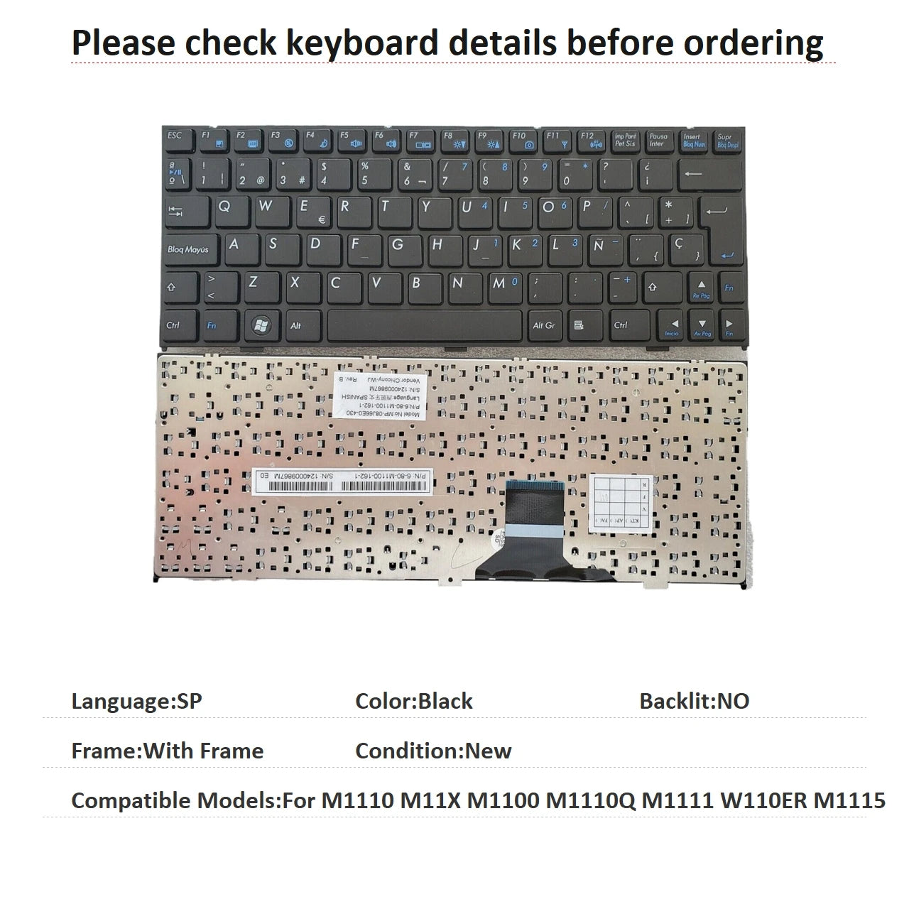New Spanish Brazil Language  Keyboard For CLEVO M1110 M11X M1100 M1110Q M1111 W110ER M1115 Notebook PC Replacement Keyboard