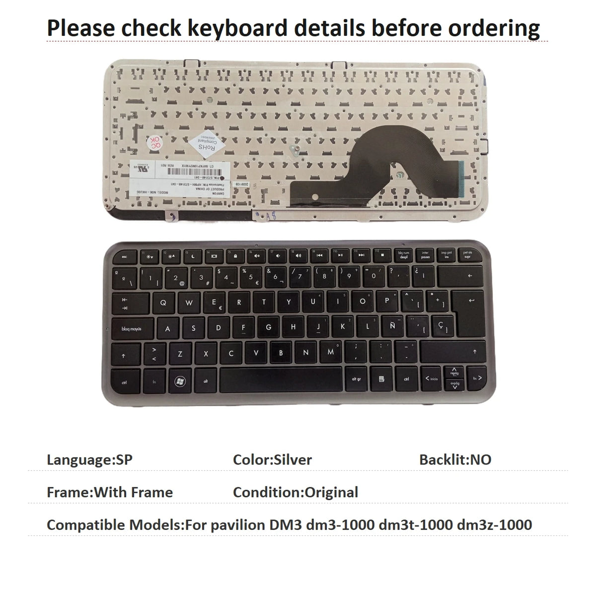 New Spanish Language  Keyboard For HP pavilion DM3 dm3-1000 dm3t-1000 dm3z-1000 Notebook PC Replacement Keyboard  HP laptop repair parts