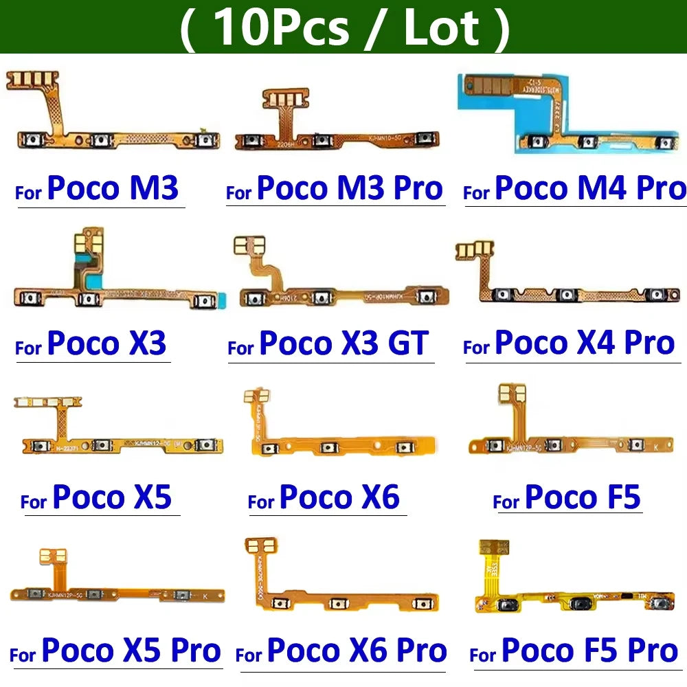 10Pcs, Power On Off Volume Side Button Key Flex Cable For Xiaomi Poco F4 F5 M3 M4 X3 X4 X5 X6 Pro 4G 5G GT Xiaomi  Xiao mi phone repair parts