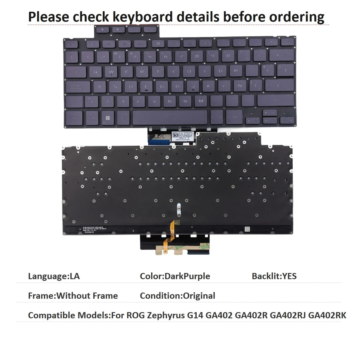New Russian Latin Language  RGB Keyboard For ASUS ROG Zephyrus G14 GA402 GA402R GA402RJ GA402RK Notebook PC Replacement Keyboard ASUS laptop repair parts
