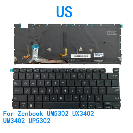 New US Language  Backlit Keyboard For ASUS Zenbook UM5302 UX3402 UM3402 UP5302 Notebook PC Replacement Keyboard ASUS laptop repair parts