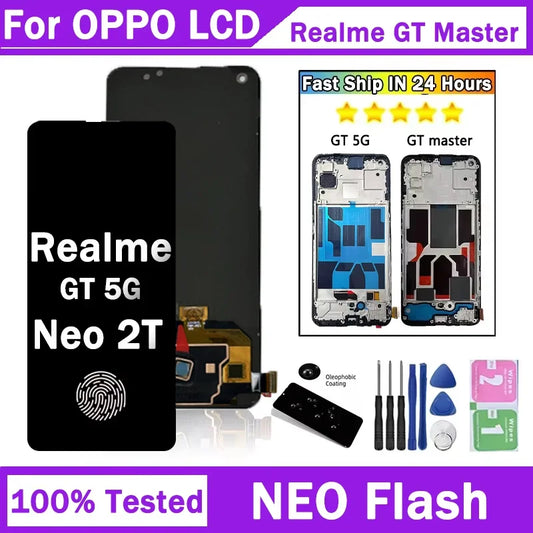 6.43" AMOLED For Oppo Realme GT 5G LCD GT Master Display Touch Panel Digitizer For Realme GT Neo Flash LCD GT Neo2T With Frame Oppo phone repair parts Realme phone repair parts