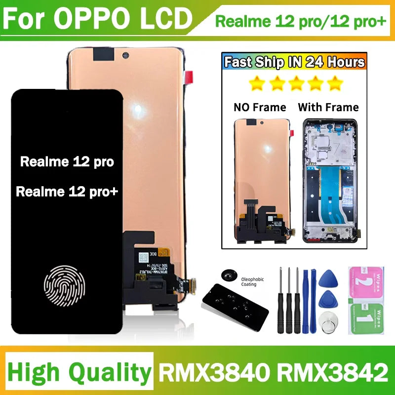 6.7“AMOLED For Oppo Realme 12 Pro+ Pllus RMX3840 LCD Display Touch Screen Digitizer For Realme 12 Pro 5G LCD Screen Oppo phone repair parts Realme phone repair parts