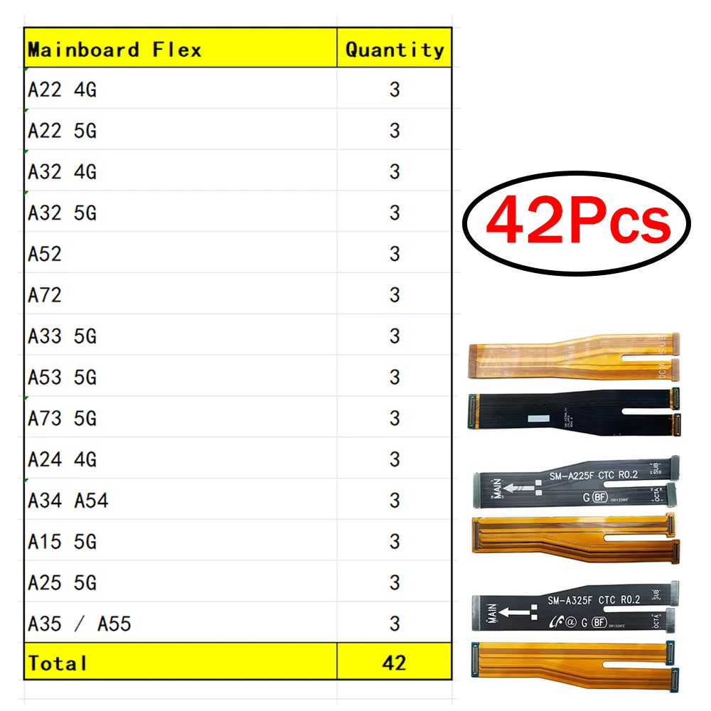 28Pcs Motherboard Connector Main Board Flex Cable For Samsung A22 A32 A52 A72 A33 A53 A73 A24 A34 A54 A15 A25 A35 A55 4G 5G  Samsung phone repair parts