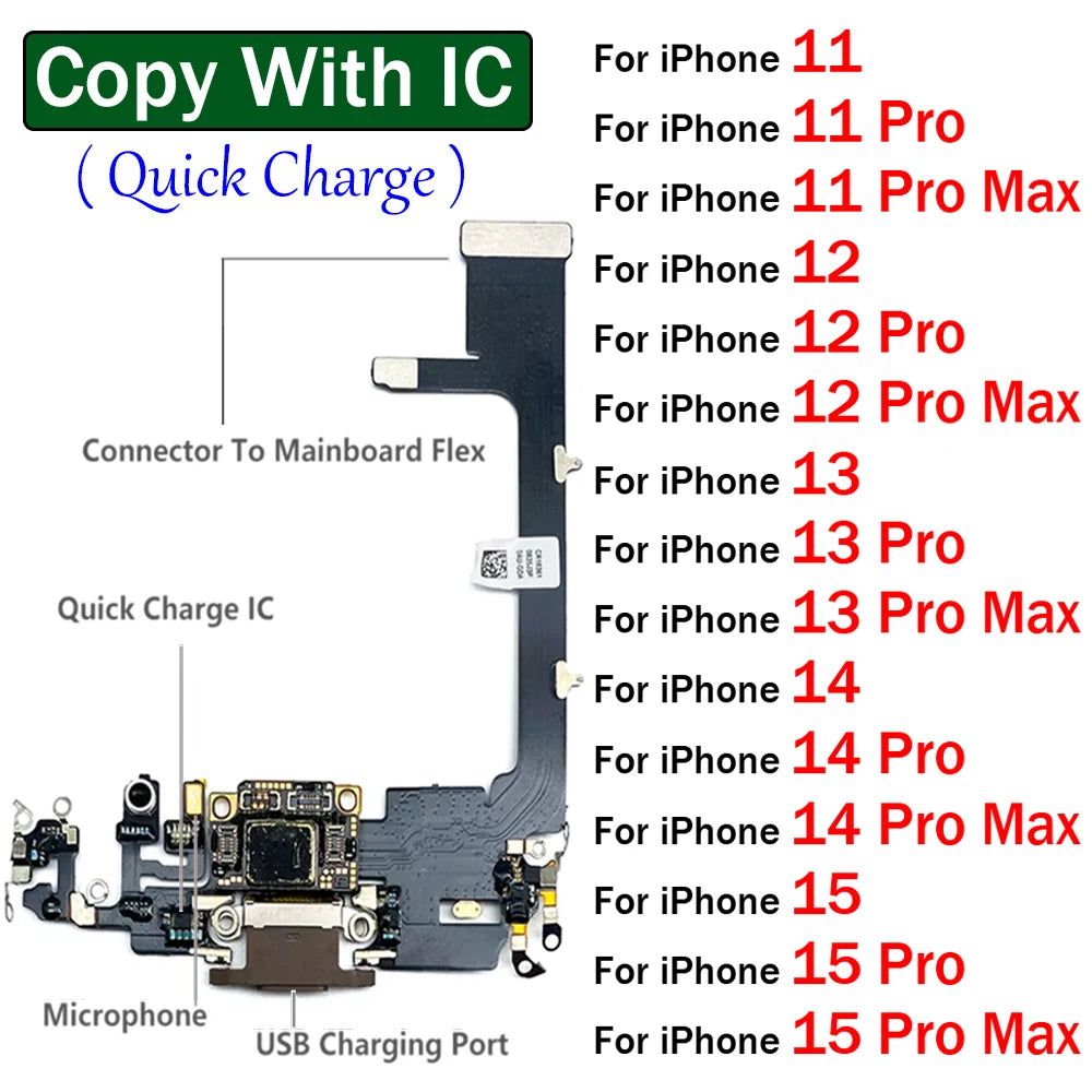 New For iPhone 11 12 13 14 15 Pro 11Pro 12Pro 13Pro Max Mini Plus USB Charger Charging Dock Port Connector Microphone Flex Cable  iPhone phone repair parts