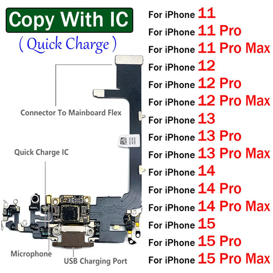 New For iPhone 11 12 13 14 15 Pro 11Pro 12Pro 13Pro Max Mini Plus USB Charger Charging Dock Port Connector Microphone Flex Cable  iPhone phone repair parts