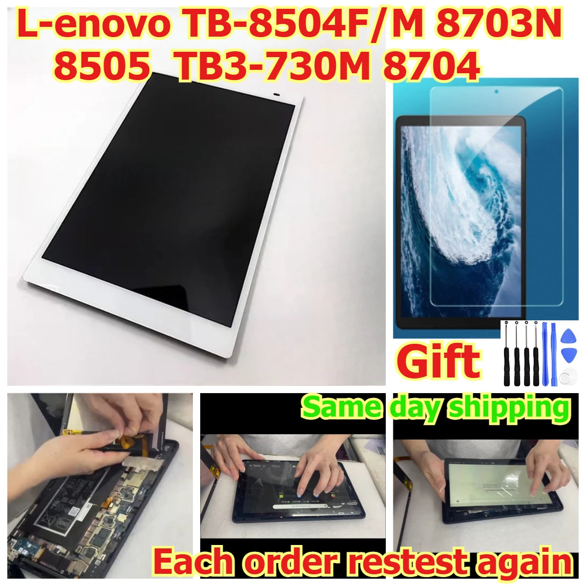 100% tested Tab touch display lcd screen glass for Lenovo TB-8504F/M 8703N 8505 TB3-730M/L/N/M/F/I 8704 8804 Digitizer assembly Lenovo tablet repair parts