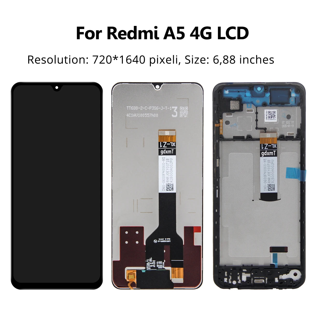 For Redmi A5 4G Touch Screen 25028PC03G 25028RN03A 25028RN03I for Redmi A5 4G with Frame Display Digitizer Assembly Repair Parts Redmi phone repair parts