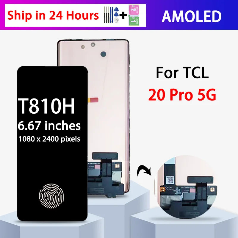 6.67" AMOLED For TCL 20Pro 5G LCD For TCL 20 Pro 5G LCD T810H  Display Touch Screen Digitizer Assembly With Frame TCL phone repair parts