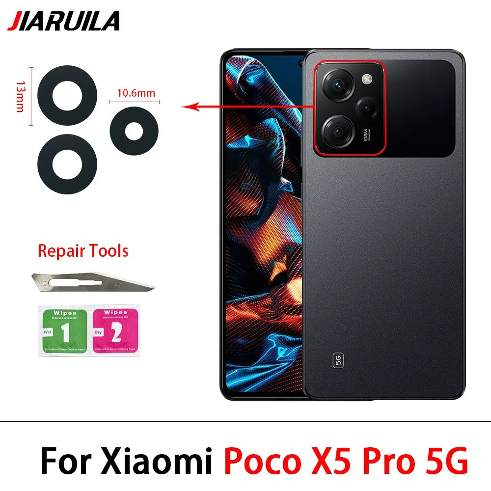 10Pcs/Lot, Back Rear Camera Glass Lens Cover With Adhesive For Xiaomi Poco F5 F6 M5 M5s M6 X5 X6 Pro 4G 5G  Xiaomi  Xiao mi phone repair parts