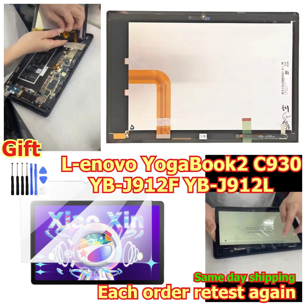 100% tested Tab touch display lcd screen for Lenovo YogaBook2 C930 YB-J912F YB-J912L Digitizer assembly Lenovo tablet repair parts