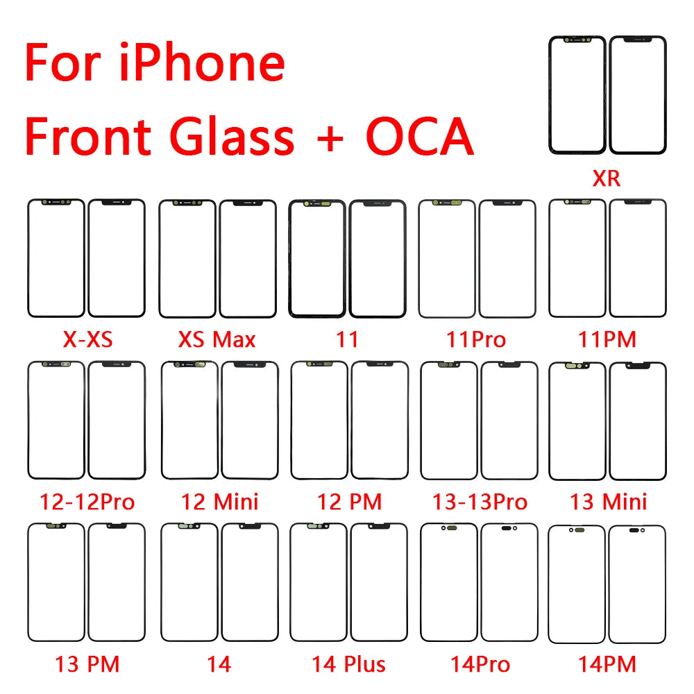 New Front Screen Outer Glass With OCA For iPhone X XS MAX XR 11 12 13 14 Pro Max Mini Plus Phone Repair iPhone phone repair parts