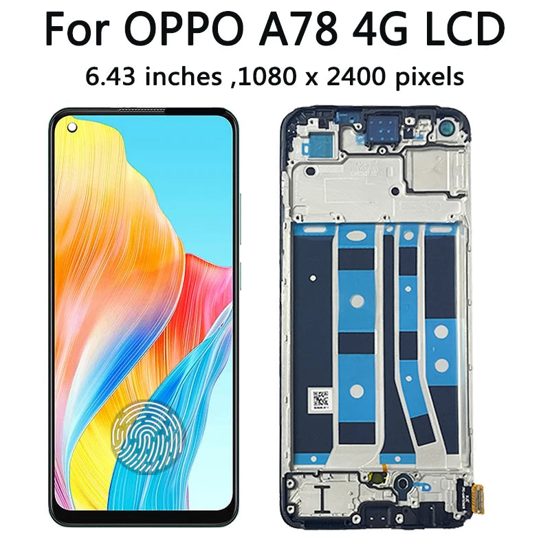 6.43"TFT/Ori For OPPO A78 4G CPH2565 LCD Display Touch Screen Digitizer Panel Assembly A78 Display Screen Parts With Frame Oppo phone repair parts Realme phone repair parts