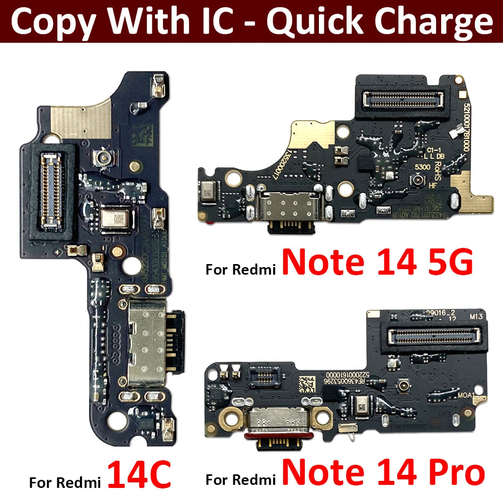 USB Charging Port Board Flex Cable Connector For Xiaomi Redmi Note 14 Pro Plus 4G 5G / Redmi 14C 14R Microphone Module Xiaomi  Xiao mi phone repair parts