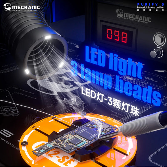 Mini Fume Extractor Solder Smoke Absorber with 80cm 360° Adjustable Tube, Brushless Motor High Suction Desktop Smoke Purifier Professional Repair Tools