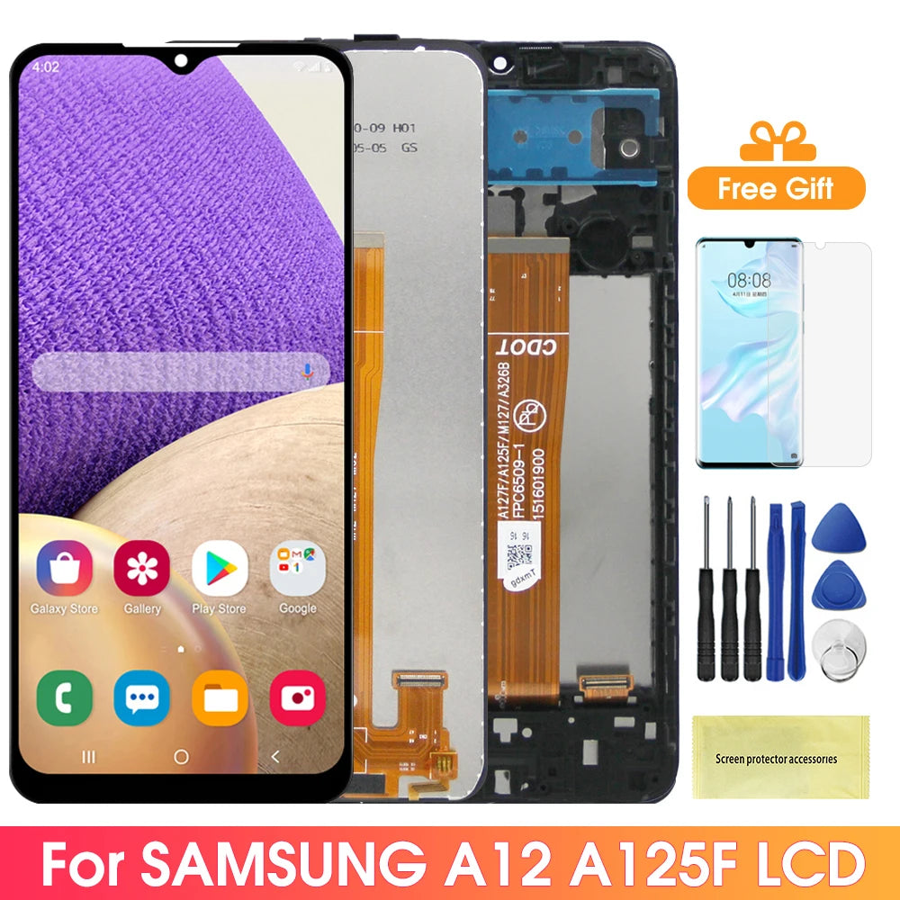 6.5'' A12 Display Screen with Frame, for Samsung Galaxy A12 A125 A125F Lcd Display Touch Screen Digitizer Assembly Replacement Samsung phone repair parts