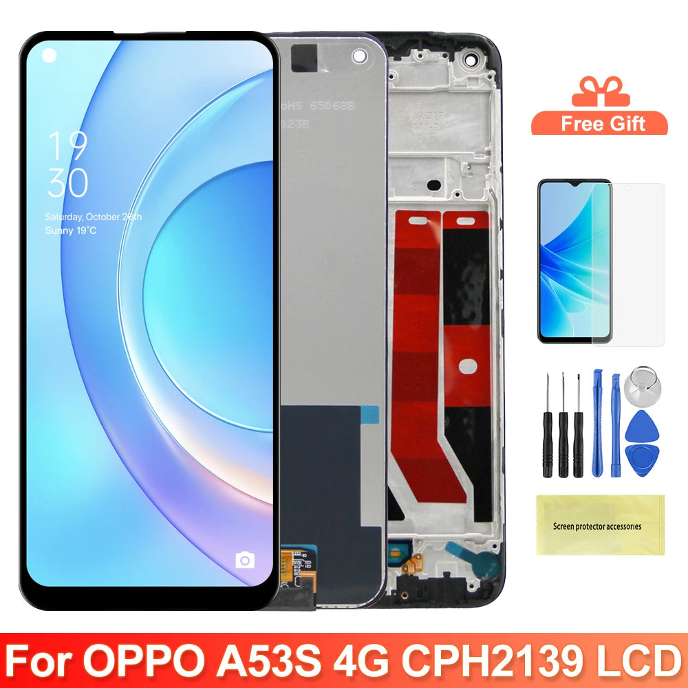 6.5" Display Screen for Oppo A53s CPH2139 CPH2135 Lcd Display Digital Touch Screen with Frame for Oppo A53s Screen Replacement OPPO phone repair parts
