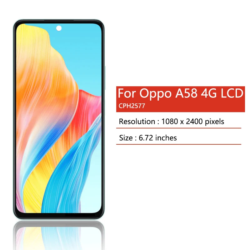 .72'' IPS LCD For Oppo A58 Screen With Frame For Oppo A58 4G LCD CPH2577 Display Screen Touch Panel Digitizer Replacement Oppo phone repair parts Realme phone repair parts