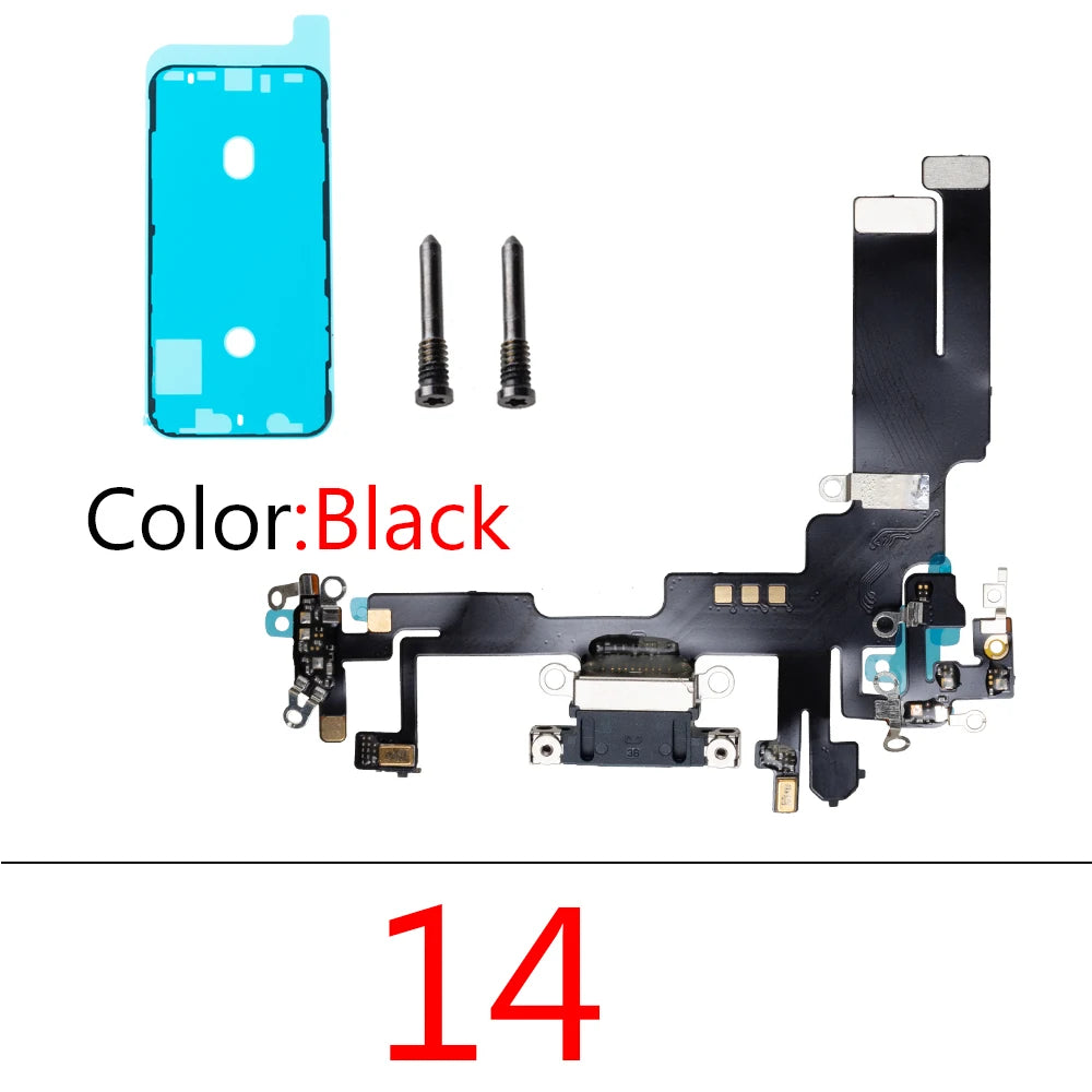 1set Charging Port Flex Cable for iPhone 14 Pro Max Plus USB Charger Dock Connector With Waterproof Microphone Ribbon Repair iPhone phone repair parts