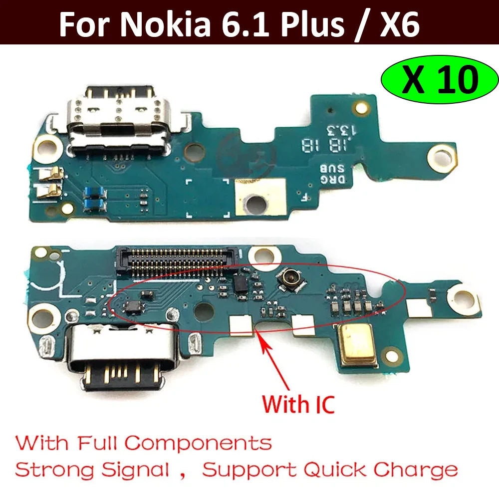 10Pcs, New For Nokia X6/ 6.1 Plus TA-1099/1103 USB Charge Port Jack Dock Connector Charging Board Flex Cable Nokia phone repair parts