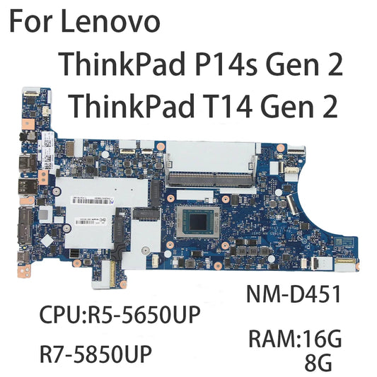 NM-D451 For Lenovo Thinkpad P14s T14 Gen 2 Laptop Motherboard With CPU R5-5650UP R7-5850UP RAM 8G 16G 5B21C82263 5B21C82267 Lenovo laptop repair parts