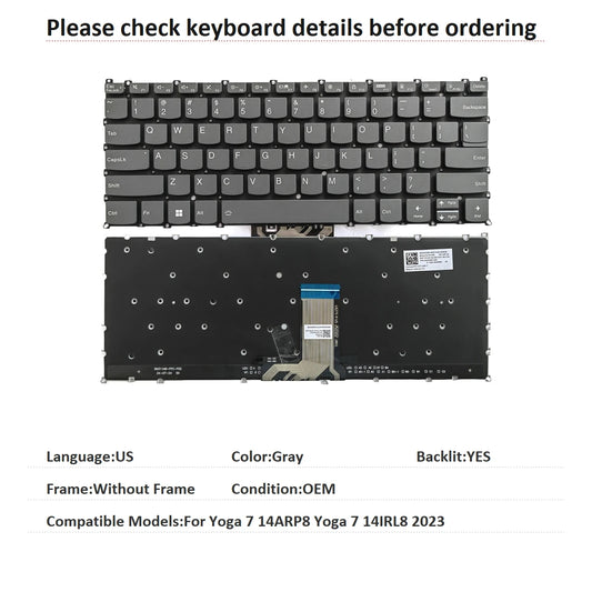 New US Language  Backlit Keyboard For Lenovo Yoga 7 14ARP8 Yoga 7 14IRL8 2023 Notebook PC Replacement Keyboard Lenovo laptop repair parts