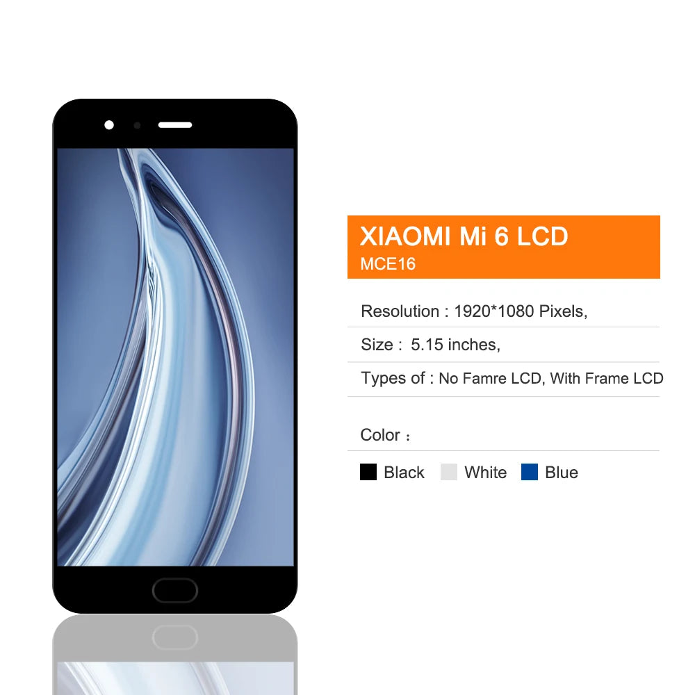 Mi 6 Display Screen, for Xiaomi Mi 6 Mi6 MCE16 Lcd Display Touch Screen Digitizer with Frame Replacement for Xiaomi 6 Xiaomi phone repair parts