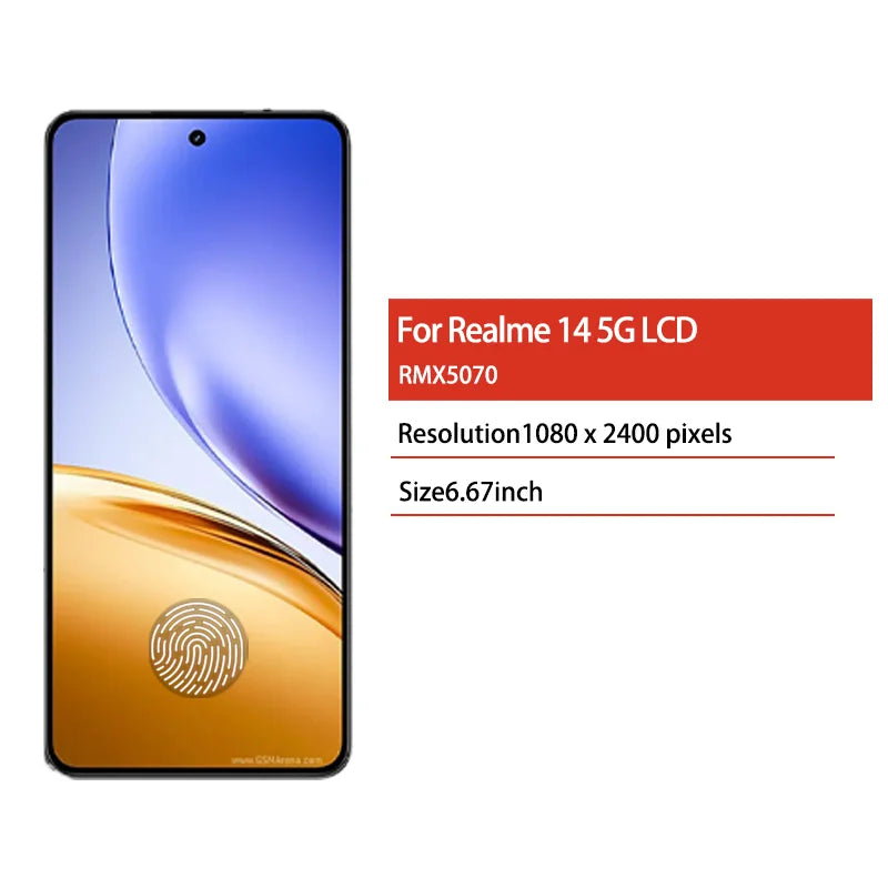 6.67'' Super AMOLED For Realme14 Display For Realme 14 5G RMX5070 Lcd Display Touch Screen Digitizer Assembly Replacement Realme phone repair parts  Oppo phone repair parts