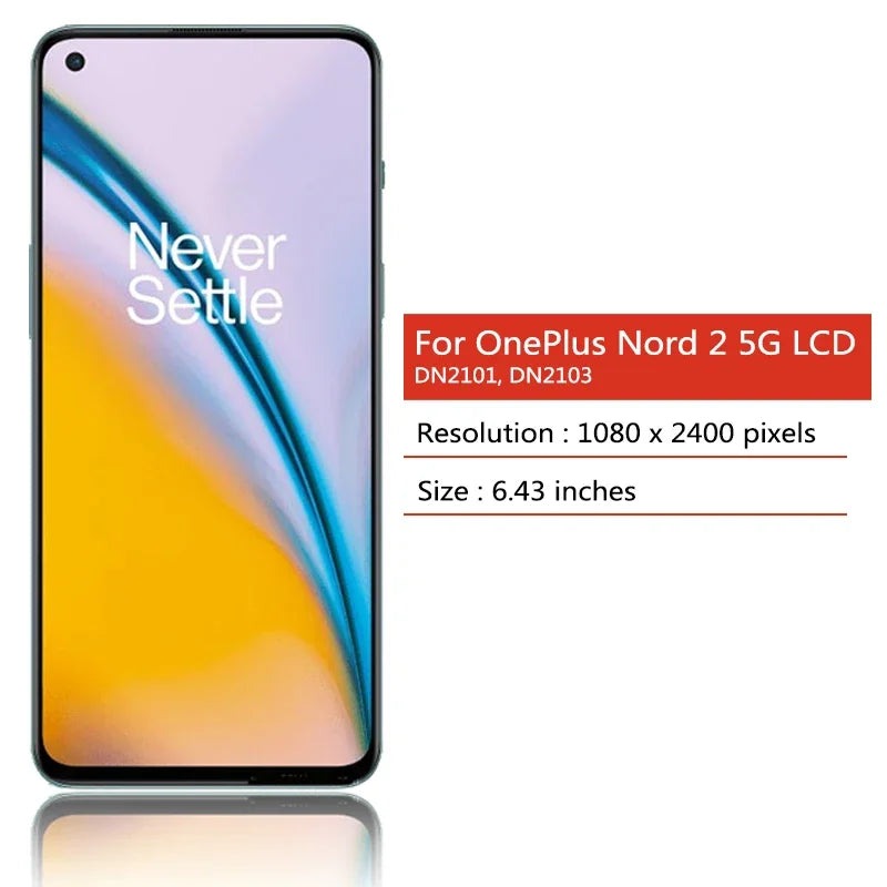 6.43"New AMOLED For OnePlus Nord 2 5G LCD Display Touch Screen Digitizer Panel Assembly Nord2 5G DN2101 DN2103 Display  OnePlus phone repair parts