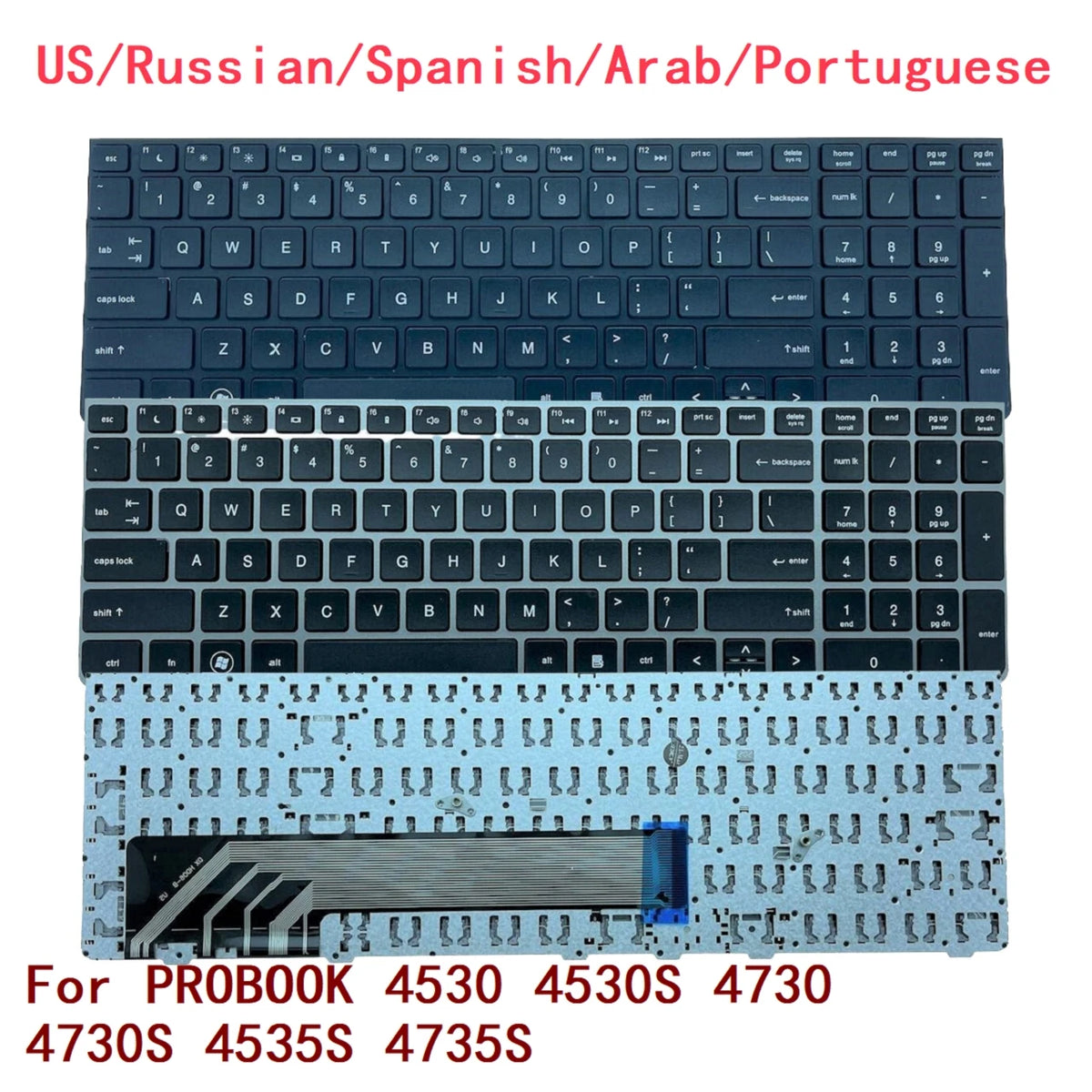 New US Russian Spanish Arab Portuguese Laptop Keyboard For HP PROBOOK 4530 4530S 4730 4730S 4535S 4735S 638179-251 HP laptop repair parts