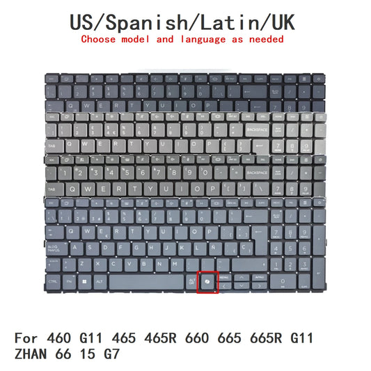 New US Spanish Latin UK Language  Backlit Keyboard For HP 460 G11 465 465R 660 665 665R G11 ZHAN 66 15 G7 Replacement Keyboard  HP laptop repair parts