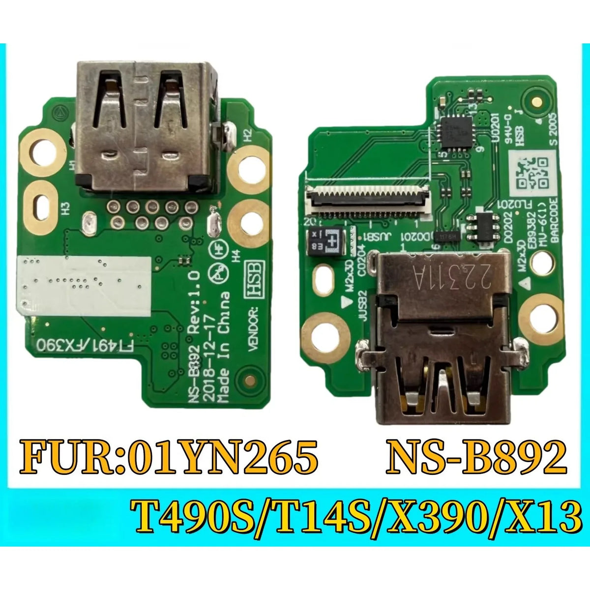 USB Charging Port Connector Plug Jack Charge Dock Board Flex Cable For Lenovo Thinkpad T490S T14S X390 X13 Intel 01YN265 Lenovo laptop repair parts