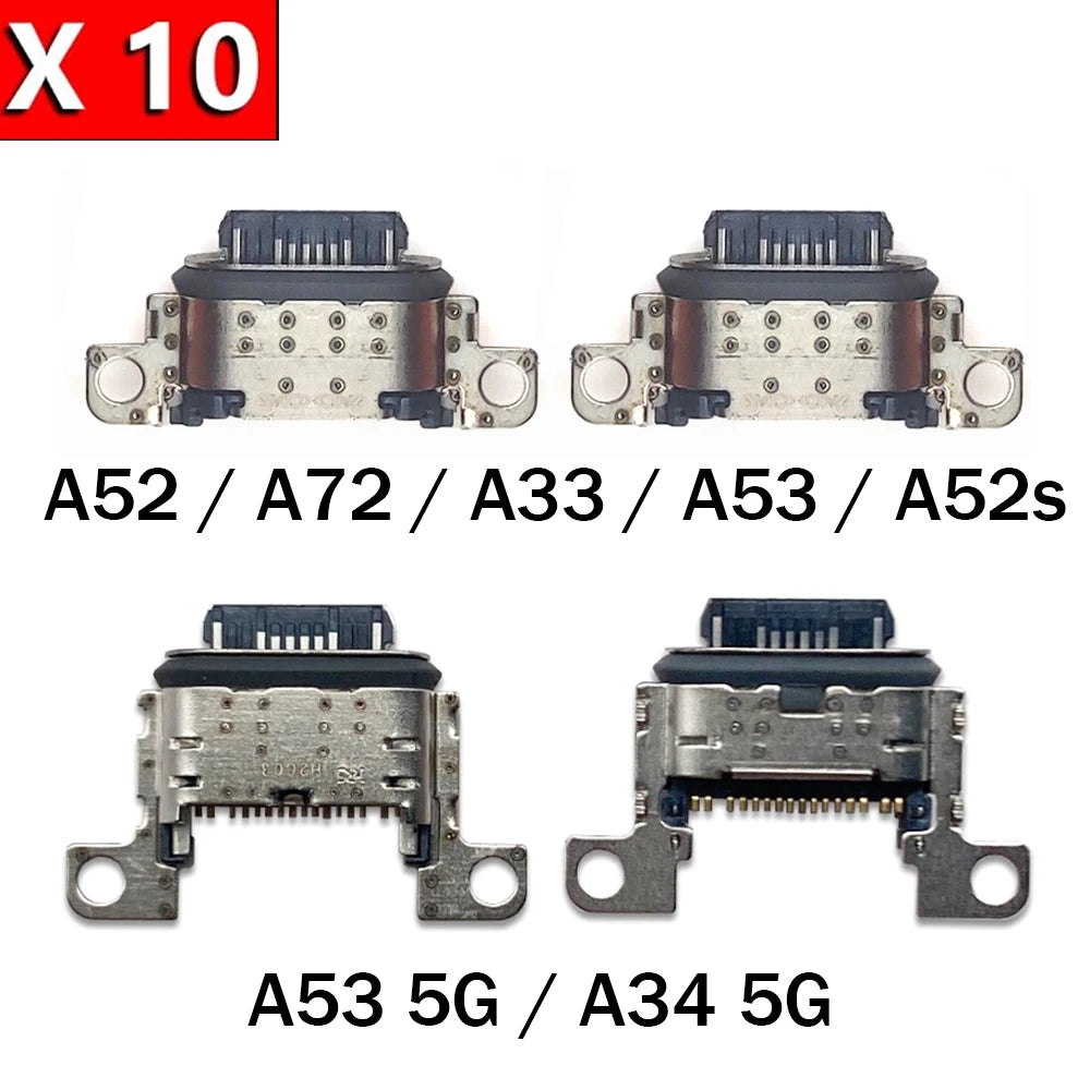 10Pcs/Lot，Micro USB Connector Charging Port Jack Dock For Samsung A34 A52 A72 A33 A53 A73 A52s 5G Samsung phone repair parts