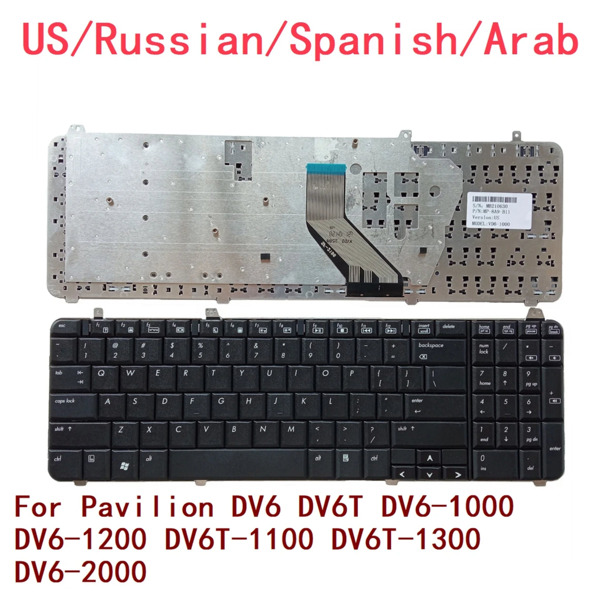 New US Russian Spanish Arab Laptop Keyboard For HP Pavilion DV6 DV6T DV6-1000 DV6-1200 DV6T-1100 DV6T-1300 DV6-2000 HP laptop repair parts