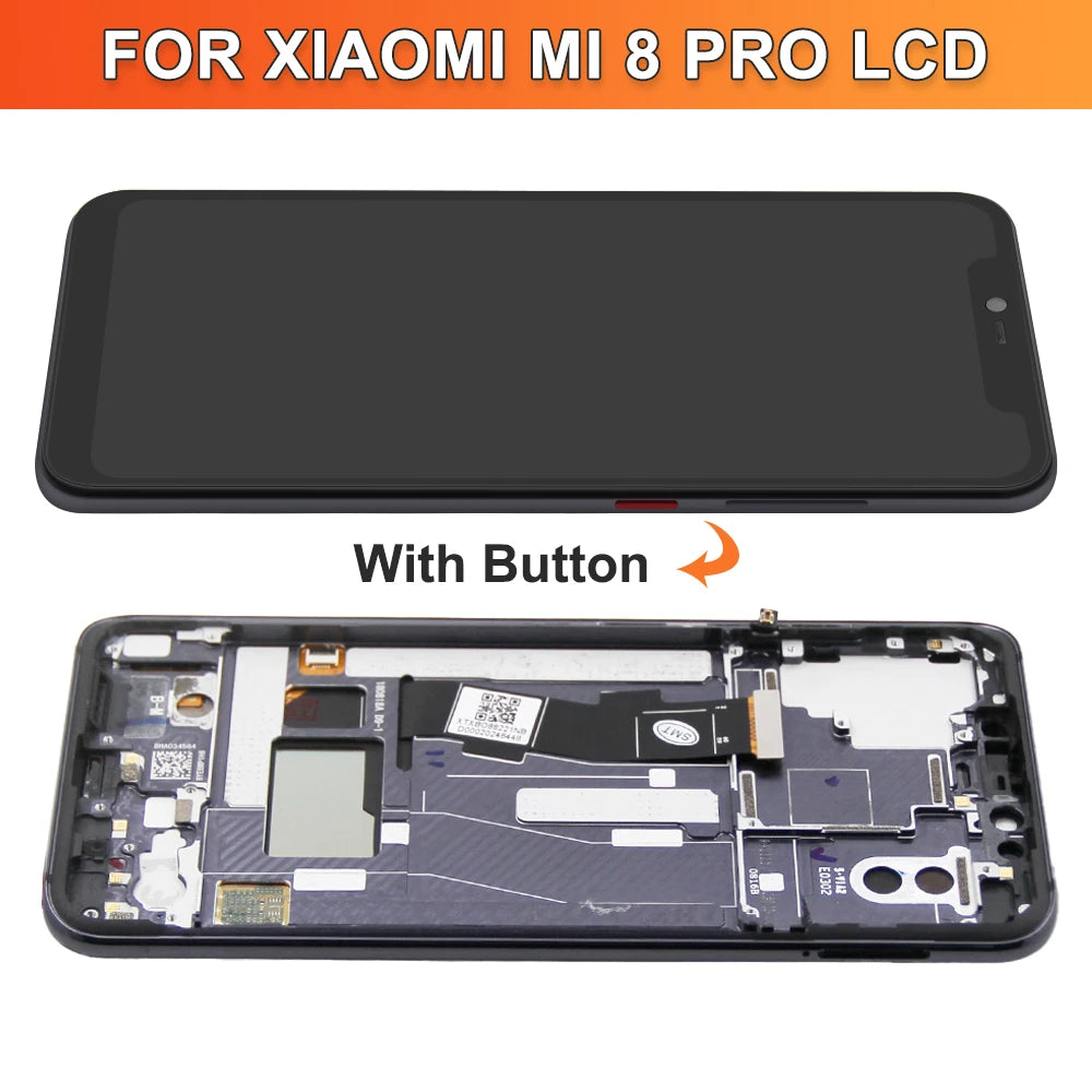 Super Amoled Mi 8 Pro Display Screen, for Xiaomi Mi 8 Pro M1807E8A Lcd Display Digital Touch Screen with Frame Replacement Xiaomi phone repair parts