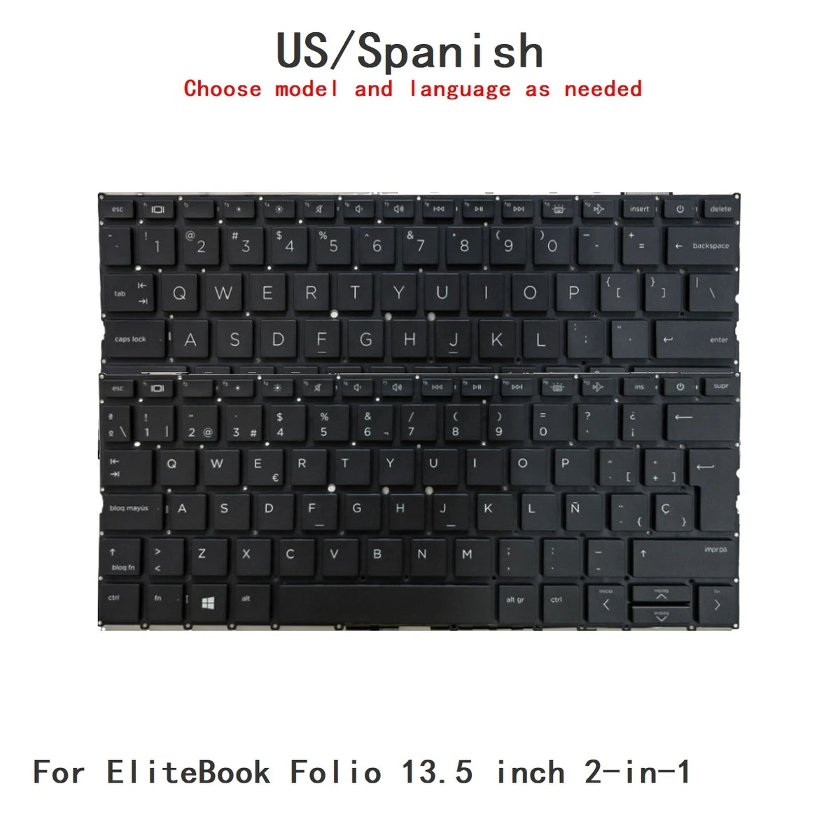 New US Spanish Language  Backlit Keyboard For HP EliteBook Folio 13.5 inch 2-in-1 Notebook PC Replacement Keyboard  HP laptop repair parts