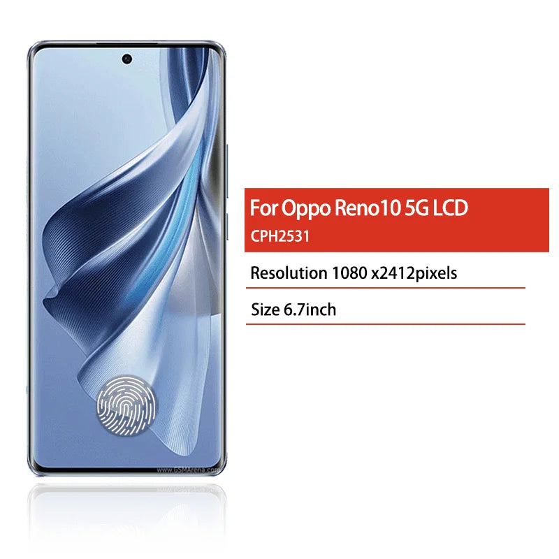 6.7"New For Oppo Reno10 5G LCD Display+Touch Screen Digitizer For Reno10 5G CPH2531 LCD With Fingerprint Oppo phone repair parts Realme phone repair parts