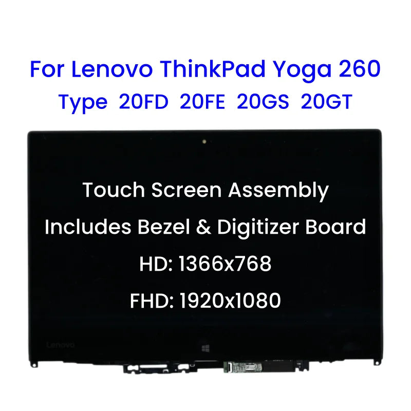 12.5" Laptop LCD Touch Screen Assembly for Lenovo ThinkPad Yoga 260 Type 20FD 20FE 20GS 20GT with Bezel and Digitizer Board Lenovo laptop repair parts