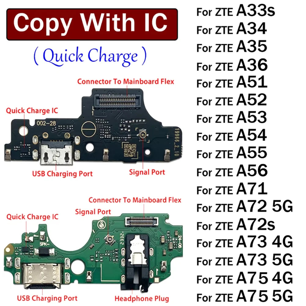 Dock Connector USB Charger Charging Board Port Flex Cable For ZTE A33s A34 A35 A55 A51 A52 A53 A54 A71 A72 A73 A75 A36 A56 4G 5G ZTE phone repair parts