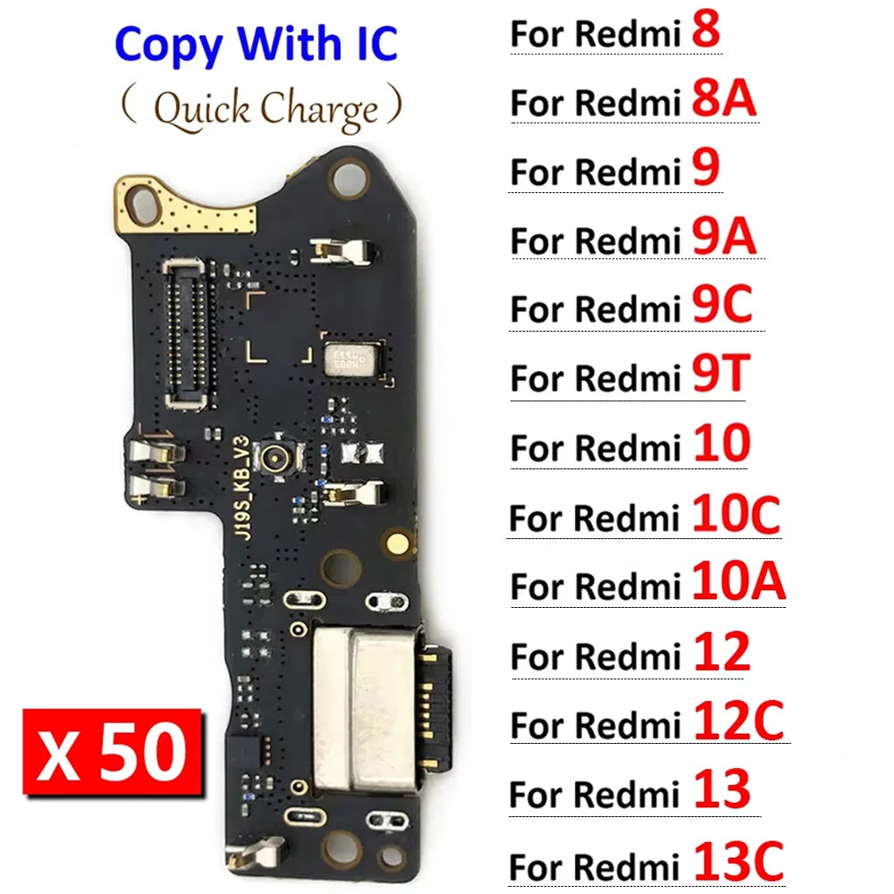 50Pcs, For Xiaomi Redmi 9A 9 9C 9T 8 8A 10C 10 10A 12 12C 13C 13 4G 5G USB Charger Dock Connector Charging Port Mic Flex Cable  Xiaomi  Xiao mi phone repair parts
