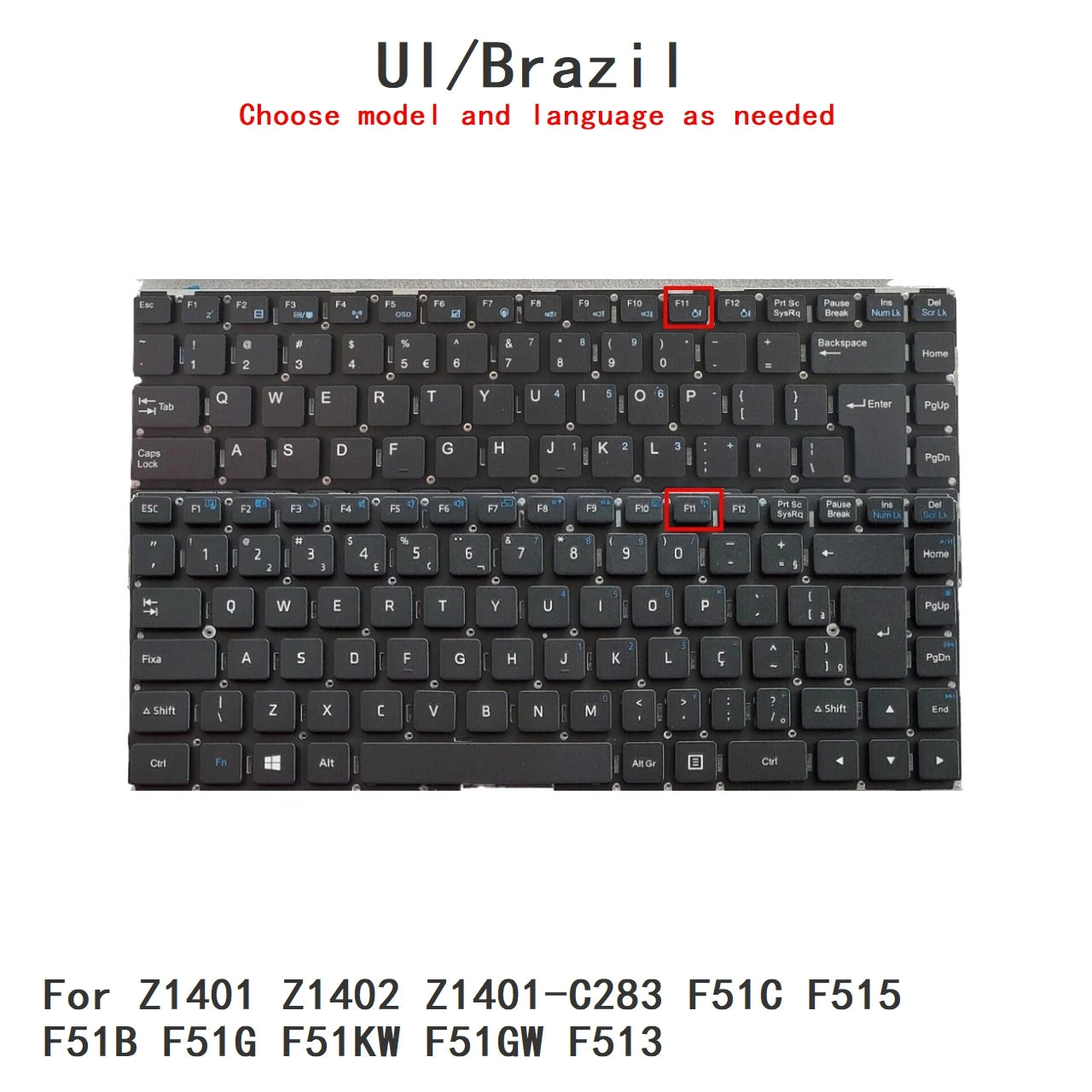 New UI Brazil Language  Keyboard For Acer Z1401 Z1402 Z1401-C283 F51C F515 F51B F51G F51KW F51GW F513 Replacement Keyboard Acer laptop repair parts