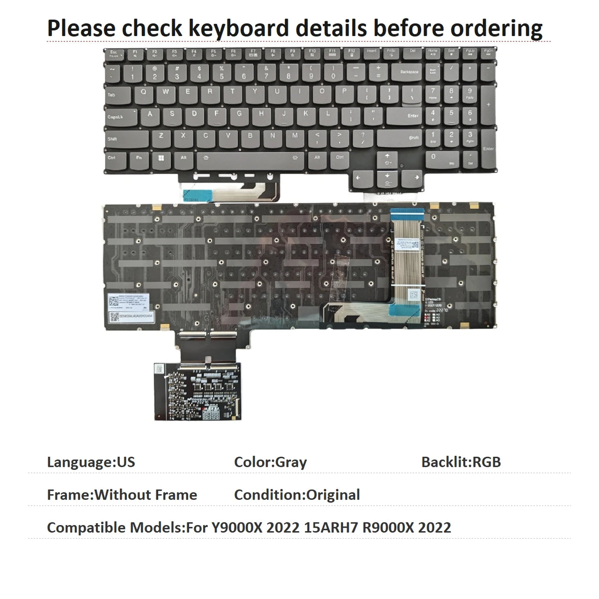 New US Russian Spanish Language  RGB Keyboard For Lenovo Y9000X 2022 15ARH7 R9000X 2022 Notebook PC Replacement Keyboard Lenovo laptop repair parts